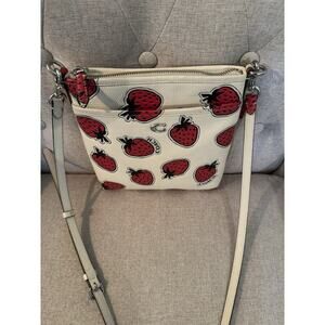Coach Kitt Messenger Crossbody Bag in Strawberry Print Chalk Pebble Leather NWOT